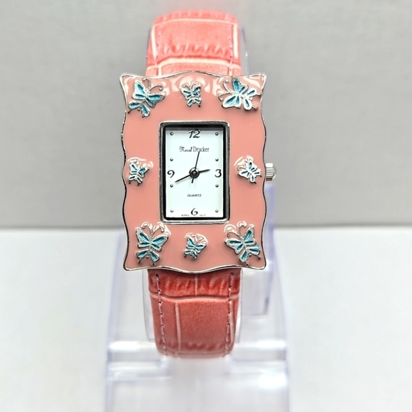 Marcel Drucker Accessories - Womens Marcel Drucker Silver Tone Pink Enamel Blue Butterflies Watch New Battery